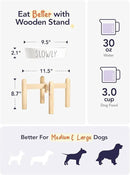 Slow Feeder Dog Bowls - 3-Cup Raised Ceramic & Wood Stand for Medium-Large Breed, White by CozyNest Decor