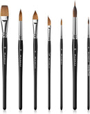 Watercolor Brush Set, Fuumuui 7pcs Professional Sable Paint Brushes with Extended Needle, Round Point, Flat, Dagger, Cat's Tongue for Watercolor, Acrylic, Gouache – Detail & Wash Painting by TinyTreasures Baby Boutique