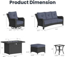 7 Pieces Outdoor Patio Furniture Sets with Rocking Swivel Chairs with 6-inch Thick Cushion and Fire Pit Table for Deck Lawn by GreenHaven Gardens