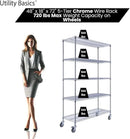 48"x18"x72" Chrome 5-Tier PREMIUM Wire Shelving NSF 4000 LBS MAX CAPACITY Heavy Duty Steel Storage Rack for Warehouses, Garages, Hospitals, Commercial Spaces, & Schools w/PREMIUM WHEELS by CozyNest Decor
