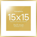 Homeforia 15x15 Picture Frame Gold, High End Metal 15 x 15 Square Poster Frame with Mat 11 x 11 Photo, 15x15 Frame Matted to 11x11 Print, 15by15 Gold Hanging Frames, Tempered Glass, Wall Kit, Set of 1 by CozyNest Decor