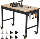 75'' Adjustable Workbench on Wheels, 2000LBS Heavy Duty Worktable with Power Outlets, Rubberwood Workstation for Workshop, Garage, Office, Home by GreenHaven Gardens