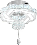 Flashing God 16 Inch Mini Chandelier Modern Crystal Chandeliers Light Semi Flush Mount Ceiling Light Fixture Small Silver Chandelier for Bedroom Hallway Kitchen Foyer by CozyNest Decor
