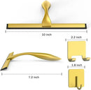 All-Purpose Stainless Steel Shower Squeegee for Shower Doors with 2 Adhesive Hooks, Bathroom Cleaner Tool Household Window Mirror Squeegee for Home Cleaning, Glass Door, Tile Wall, Car, 10 Inch Golden by CozyNest Decor