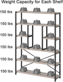 LVB Industrial 6 Tier Bookshelf, Large Tall Open Rustic Vintage Etagere Bookcase, Gray Big Wide Modern Farmhouse Wood and Metal Book Shelf for Home Bedroom Living Room Office Storage, Light Grey Oak by CozyNest Decor