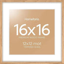 Homeforia 16x16 Picture Wood Frame, High End Natural Oak 16 x 16 Square Light Wooden Frames with Mat 12 by 12 inch Photo, 16by16 Poster Frames Matted to 12x12 Print, Tempered Glass, Wall Kit, Set of 1 by CozyNest Decor