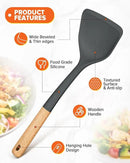 Silicone Cooking Utensils Set, Perfectly Angled for Frying, Mixing,Serving,Draining,Turning and Stirring, BPA-Free Matte Silicone, Wood Handles, Safe for Nonstick Cooking Surfaces,4 Pack (Grey) by CozyNest Decor