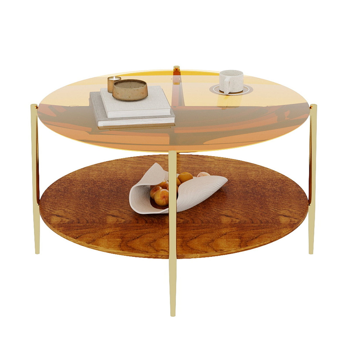 Luxurious Round Coffee Table with Gold-Tinted Tempered Glass Top, photo 10 of 10
