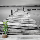 Misty Lake View Boat on Pier Black and White Mural Wall Decal Sticker