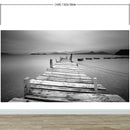 Misty Lake View Boat on Pier Black and White Mural Wall Decal Sticker