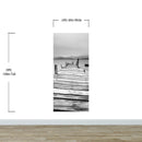 Misty Lake View Boat on Pier Black and White Mural Wall Decal Sticker