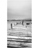 Misty Lake View Boat on Pier Black and White Mural Wall Decal Sticker