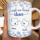 Personalized Mug - Chinoiserie Toile I Wish We Lived Closer - Trendy France-China Inspired Design - Christmas Birthday Gift for Girl Friends Besties BFF Best Friend Wildflower Floral Frame by TinyTreasures Baby Boutique