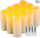 Flameless Candles Flickering LED Candles Set of 12 (D:2.2" X H:5") Ivory Real Wax Pillar Battery Opeated Candles with 10-Key Remote and Cycling 24 Hours Timer by CozyNest Decor