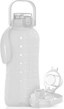 AQUAFIT 64 oz Water Bottle with Time Marker - 2in1 Straw & Chug Lid - BPA Free Big Water Bottle with Straw - Gym Water Bottle with Strap - Water Jug (64 Ounces, Frosty) by CozyNest Decor