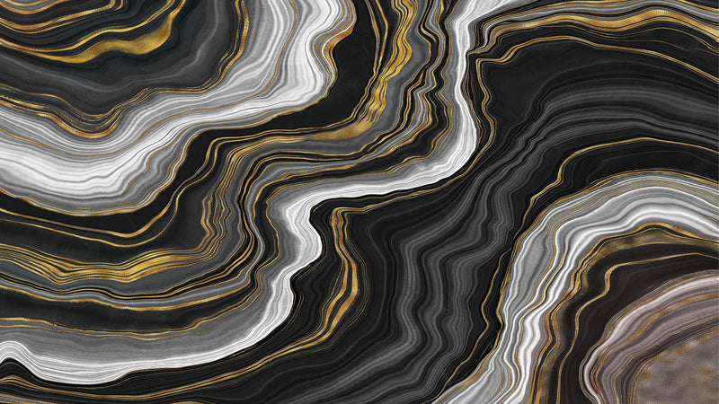 Black and Gold Abstract Marble Stone Pattern Peel and Stick Wallpaper.