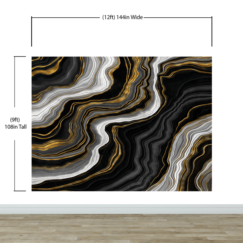 Black and Gold Abstract Marble Stone Pattern Peel and Stick Wallpaper.