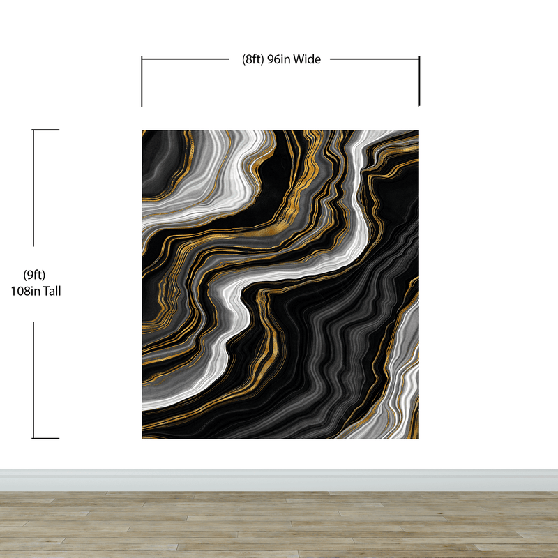 Black and Gold Abstract Marble Stone Pattern Peel and Stick Wallpaper.