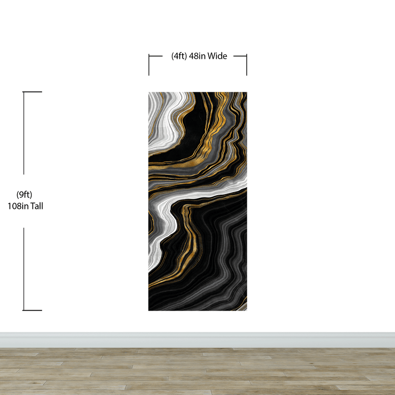 Black and Gold Abstract Marble Stone Pattern Peel and Stick Wallpaper.