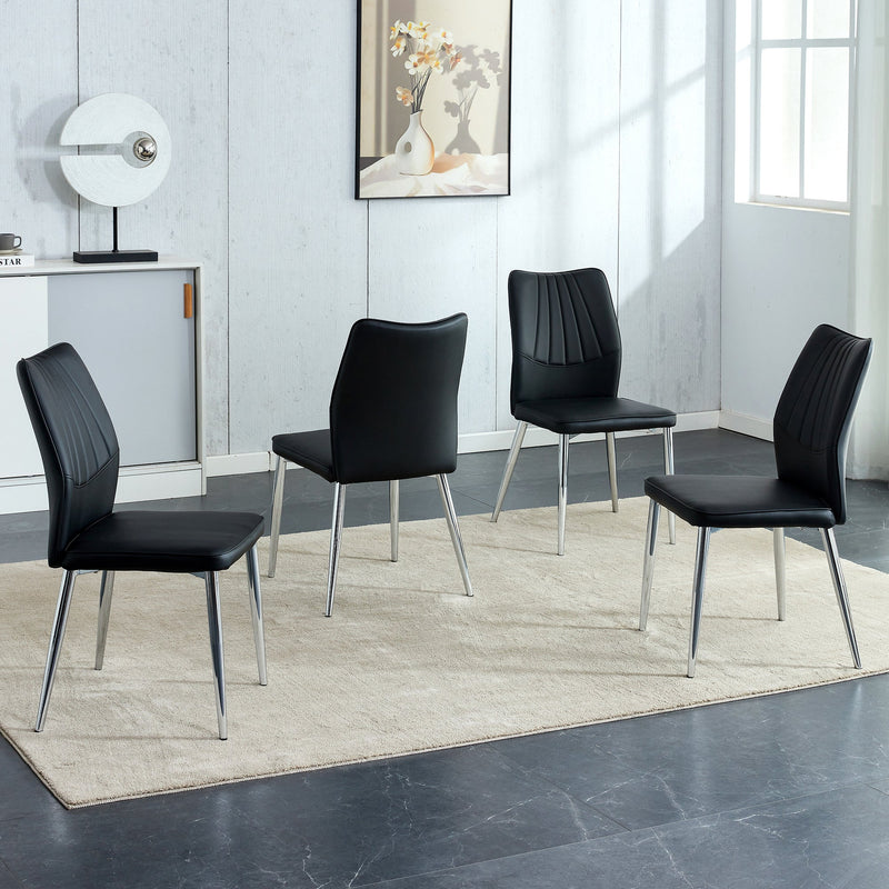 6 black dining chairs. Modern chairs from the Middle Ages. Made of PU material cushion and silver metal legs. Suitable for restaurants and living rooms