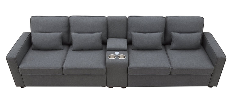 Walker Edison | Modern Linen 114" Sofa with Console and USB