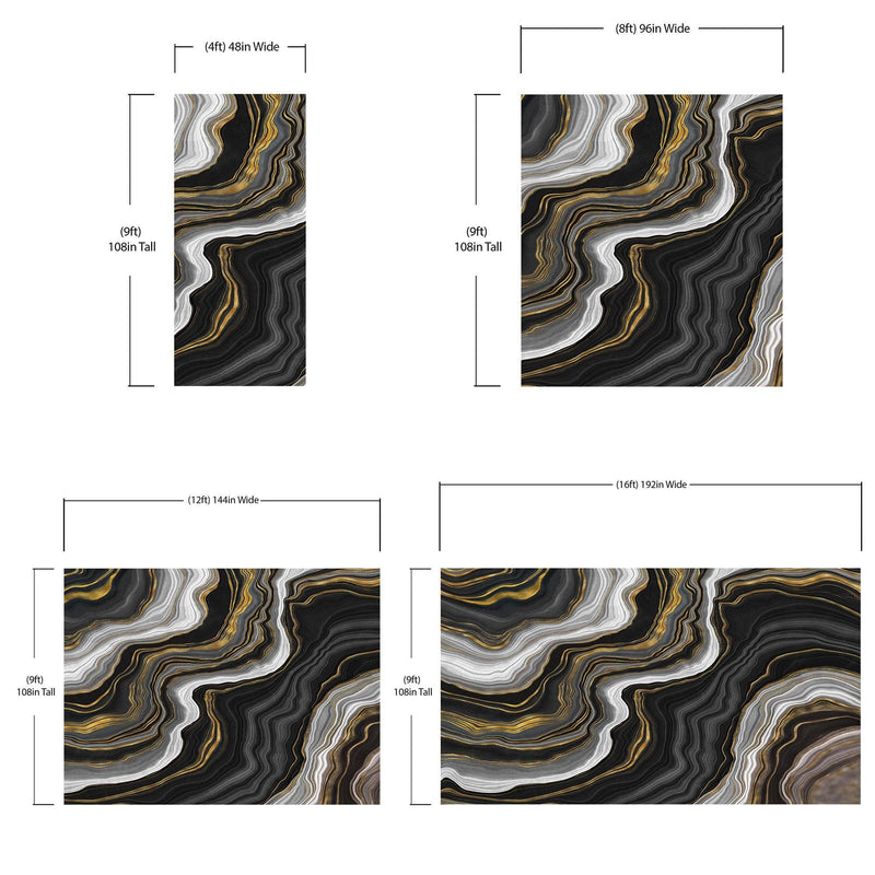 Black and Gold Abstract Marble Stone Pattern Peel and Stick Wallpaper.