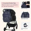 BabbleRoo Leather Diaper Bag Backpack - Baby Essentials Travel Baby Bag, Multi function, with Changing Pad, Stroller Straps & Pacifier Case – Unisex, Midnight Blue by TinyTreasures Baby Boutique