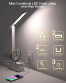 Addtam LED Desk Lamp with Pen Holder, Study Lamps with 3 Outlets 4 USB Charging Ports(2 USBC), 3 Color Modes Desk Light Touch Lamp, Small Desk Lamps for Home Office College Dorm Room Essentials by CozyNest Decor