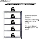 48"x24"x72" Black 5-Tier Premium Wire Shelving NSF 4000 LBS MAX Capacity Heavy Duty Steel Storage Rack for Warehouses, Garages, Hospitals, Commercial Spaces, & Schools w/Premium Wheels by CozyNest Decor