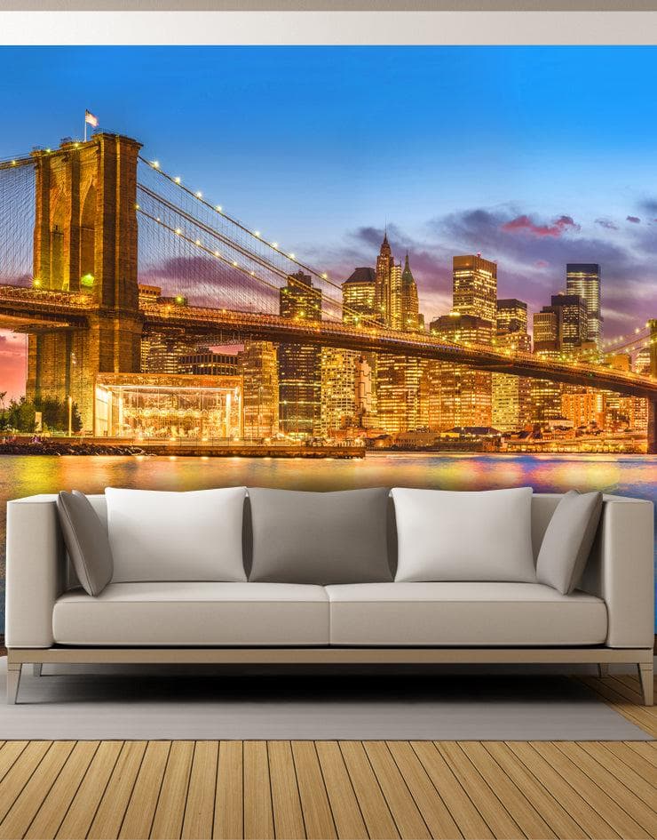 New York City Brooklyn Bridge Wall Mural Decal Sticker.