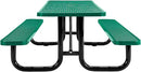 Global Industrial 8’L Rectangular Picnic Table, Expanded Metal, Green Thermoplastic Coating, Attached Benches, 1-1/2” Umbrella Pole Hole, Outdoor-Rated, 1000 lb Capacity, 96” x 30” Tabletop by GreenHaven Gardens