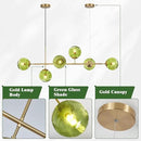 KCO Lighting 6 Green Glass Pendant Lights Kitchen Island Mid Century Modern Globe Sputnik Chandelier Brushed Gold Linear Island Light Fixture for Dining Room by CozyNest Decor
