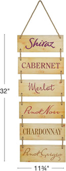 EXCELLO GLOBAL PRODUCTS Large Hanging Wall Sign: Rustic Wooden Decor (Shiraz, Cabernet, Merlot, Pinot Noir, Chardonnay, Pinot Grigio) Hanging Wood Wall Decoration (11.75" x 32") by CozyNest Decor