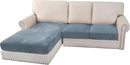 H.VERSAILTEX Velvet Stretch Sectional Couch Covers 3 Pieces Sofa Seat Cushion Covers L Shape Separate Cushion Couch Chaise Cover for Both Left/Right Couch (Large Sofa 2 Seater + 1 Chaise, Stone Blue) by CozyNest Decor