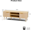 TV Stand for Living Room, Boho Entertainment Center for 55/60/65 inch TVs, Media Console with Fluted Door Cabinets and Open Shelves, for Bedroom, Oak by CozyNest Decor