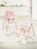 Foldable High Chair with Soft Cushion, High Chairs for Babies and Toddlers, Height Adjustable Feeding Chair, Adjustable Backrest and Footrest, Lockable Wheels, Woodgrain Star Pink by TinyTreasures Baby Boutique