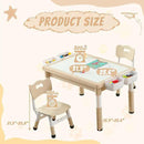 Multi Functional Kids Table and 2 Chairs Set, Graffiti & Building Blocks Double-Sided Tabletop, Toddler Play Table with Drawers, Large Storage Space, Gift for Boys/Girls, Burlywood