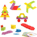 JCREN Wooden Pattern Blocks Montessori Toys Shape Puzzles Kindergarten Classic Educational Tangram Geometric Brain Teaser Toys Best STEM for Kids Ages 4-8 with 24 Pcs Design Cards by TinyTreasures Baby Boutique