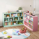 IOTXY Open Shelf Low Bookcase - Wooden 3-Tier Floor Standing Display Cabinet Organizer with Base, 7 Cubes Short Horizontal Bookshelf in Tiffany-Green by CozyNest Decor