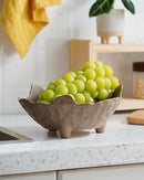 Fruit Bowl for Kitchen Counter, Porcelain Decorative Bowl for Home Décor Modern Pedestal Bowl with 3-Legs Large Centerpiece Bowl for Breads, Nuts, Brown by CozyNest Decor