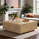 43” Square Coffee Table with Storage, 43" D x 43" W x 17" H Modern Large Square Center Table with 2 Drawers, Wood Coffee Table for Living Room, Light Brown,Bedroom,Light Brown by CozyNest Decor