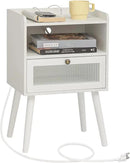 AWASEN White Nightstand with Charging Station, Modern Bedside Table with Glass Decorative Drawer, Small End Side Table with 2 Tiers Storage Space, for Bedroom, Office and Small Space(White) by CozyNest Decor
