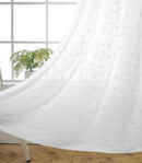 MIUCO Floral Embroidery Semi Sheer Curtains Faux Linen Grommet Window Curtains for Bedroom Living Room 63 Inch Length 2 Panels, Pure White by CozyNest Decor