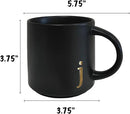 COLLECTIVE HOME - Black Monogram Ceramic Mugs, 15 oz Golden Initial Coffee Cups, Elegant Alphabet Tea Mugs, Personalized Halloween Mug with Gift Box, Perfect for Office and Home Décor (j) by CozyNest Decor