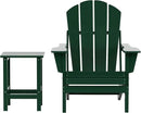WO Home Furniture Adirondack Chair Table Set of 2 PCS Outdoor Folding Chair w Side Table Weather/UV Resistant for Lawn, Garden, Bon Fire, Balcony (Dark Green) by GreenHaven Gardens