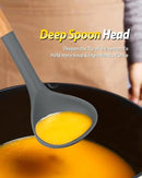 Silicone Pasta Fork and Ladle Spoon Set with Wooden Handle, Heat Resistant Non Stick Kitchen Utensils for Cooking, Stirring, Serving Spaghetti, Soup, Sauce(GRAY) by CozyNest Decor