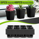 8 Cell Nursery Pots Trays 6 Pack (12" x 6"), 3 inch Square Plastic Nursery Pots 48 Pcs, Durable Carrying Seed Starter Tray, Planting Trays for Holding Small Seedling Pots with Drain Holes (Black) by GreenHaven Gardens