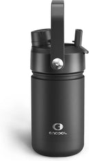 Kids Insualated Water Bottle with Straw - 12oz Stainless Steel Water Bottle with Dual Spouts, Leak-Proof, BPA-Free, Double Wall Vacuum Keeps Cold for 24 Hours for Sports, Travel, School (Black Night) by CozyNest Decor