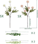 Faux White & Pink Kiku Flower, 10 Stems with 5 Heads Each & 4 Branches Eucalyptus Stems, Artificial Small Mini Chrysanthemum Flowers for Aesthetic Room Decor, Floral Arrangements Centerpiece by CozyNest Decor