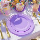 FLOWERCAT 60PCS Purple Plates - Heavy Duty Purple Plastic Plates Disposable for Easter Party/Wedding - Include 30PCS 10.25" Dinner Plates and 30PCS 7.5" Dessert Plates by CozyNest Decor